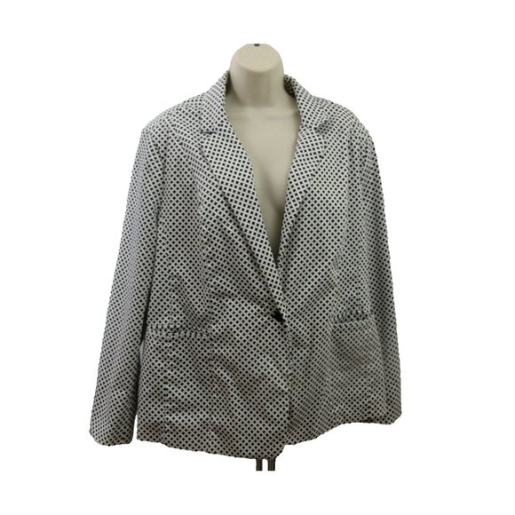Cato One Button Blazer Plus 22W Black White Diamond Print Lined Pockets Career - Picture 1 of 9